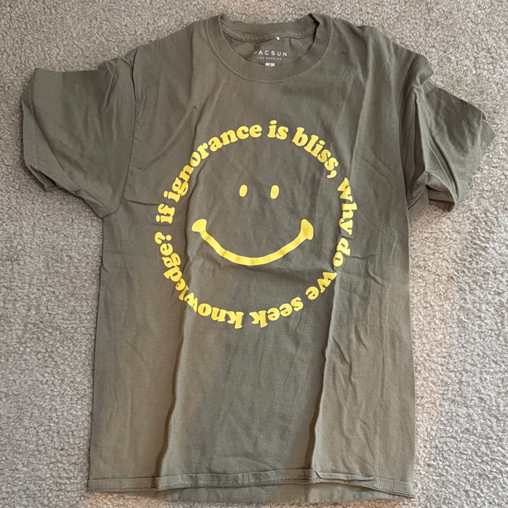 PacSun Kids Olive Tee with Yellow Smiley